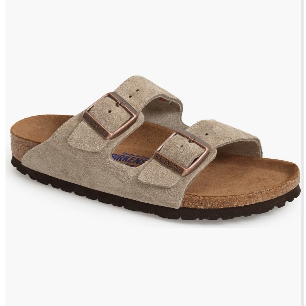 Birkenstock Arizona Suede Slide Sandal in Taupe